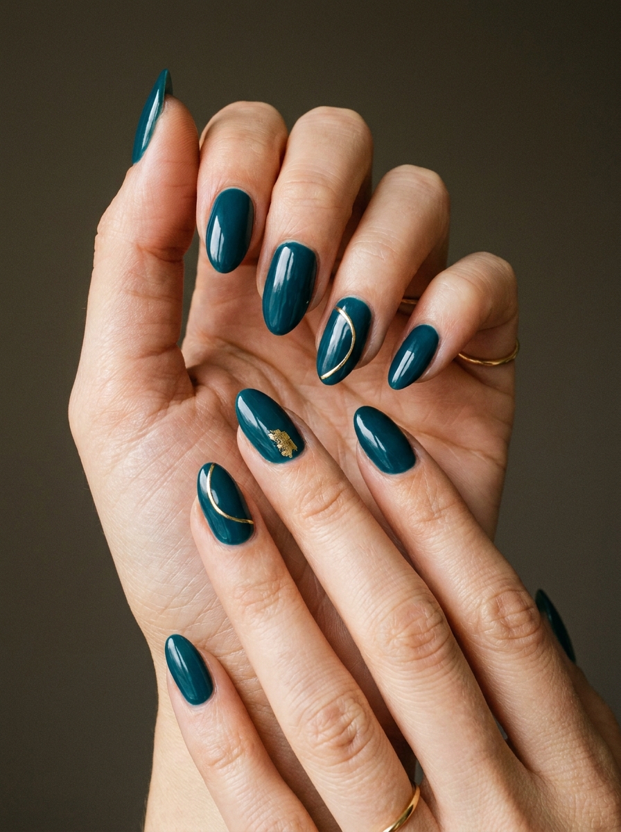 Teal and Gold Nails